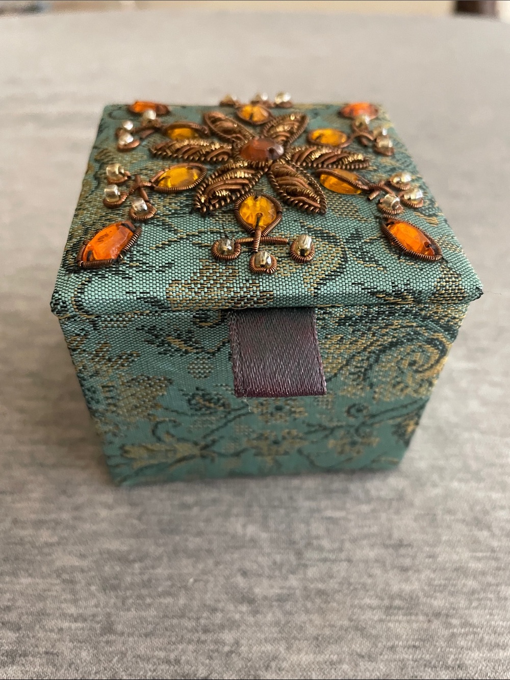 Green Brocade Jewelry Keepsake Box